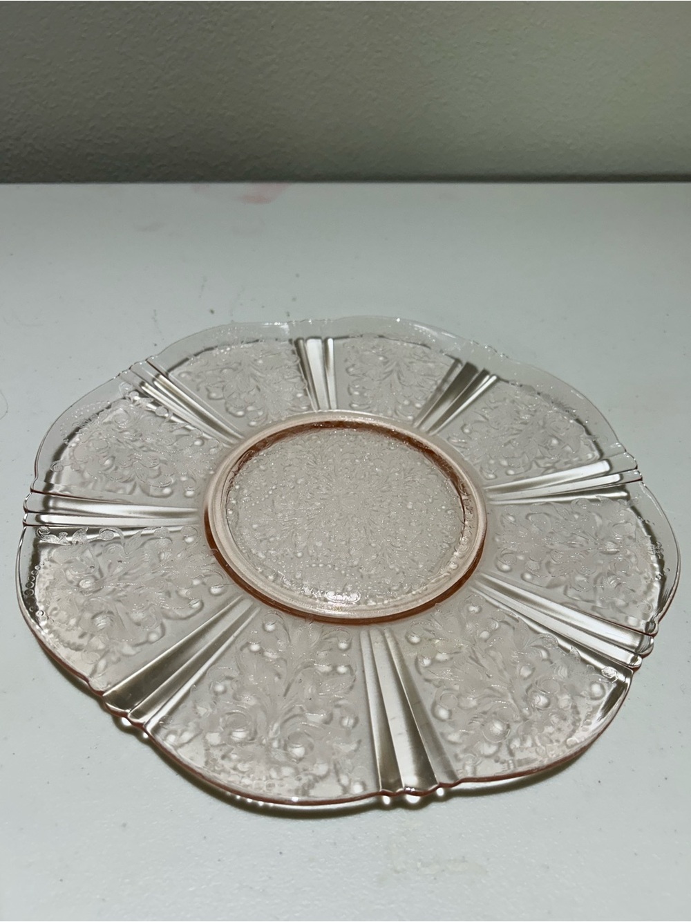 Elegant Pink Pressed Glass Serving Plate - Floral Motif